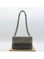 Bottega Veneta 386498 Gray Intrecciato Nappa Olympia shoulder bag and cross