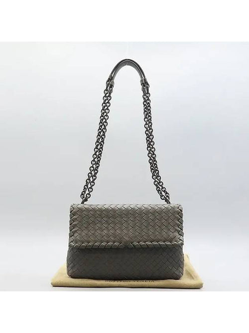 Bottega Veneta 386498 Gray Intrecciato Nappa Olympia shoulder bag and cross