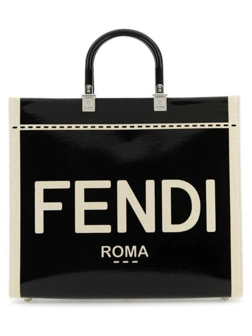 Fendi Sunshine Patent Leather Medium Tote Bag Black