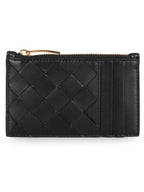 Bottega Veneta Intrecciato Zipper Leather Card Wallet Black