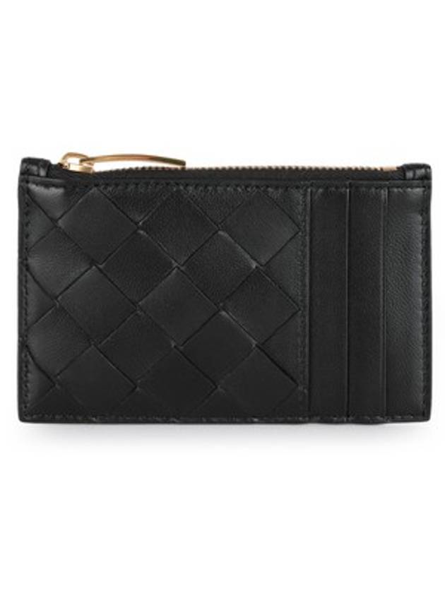 Bottega Veneta Intrecciato Zipper Leather Card Wallet Black