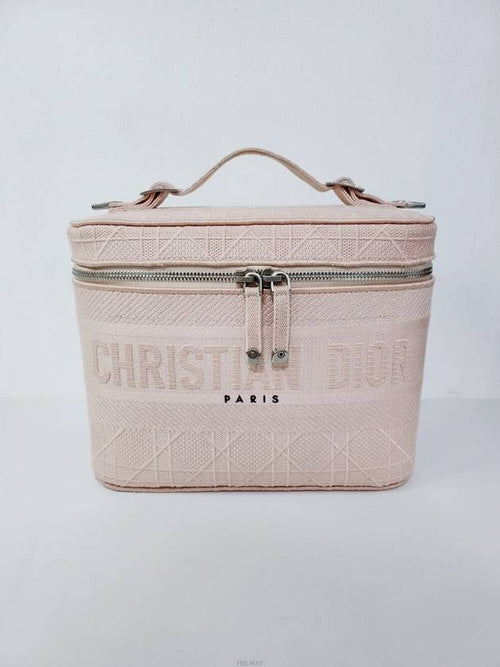 Used luxury goods DHLUX Travel Vanity pink Cannage embroidery tote bag Dior