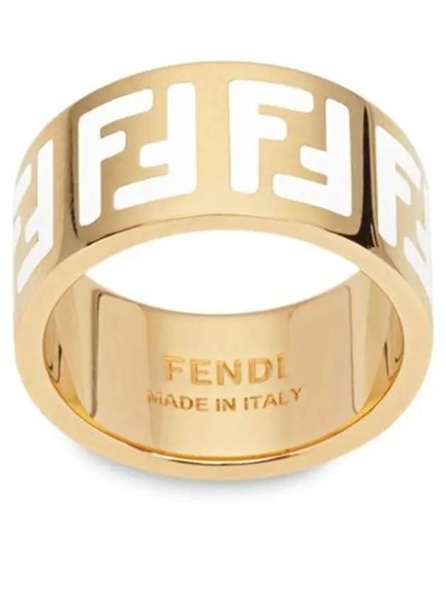Fendi Forever FF White Enamel Ring Gold
