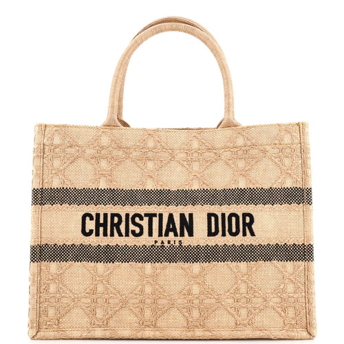 Dior Book Tote Cannage Embroidered Raffia Medium