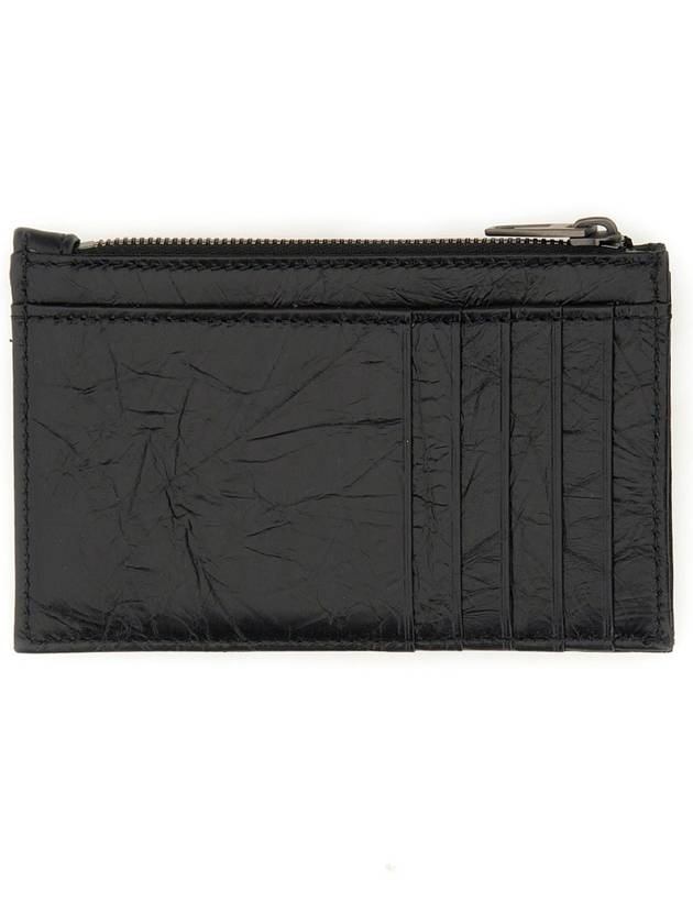 Balenciaga Crush Zipper Leather Card Wallet Black