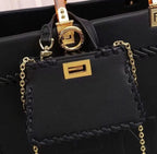 Fendi Sunshine Tote Bag Black With Decorative Stitching