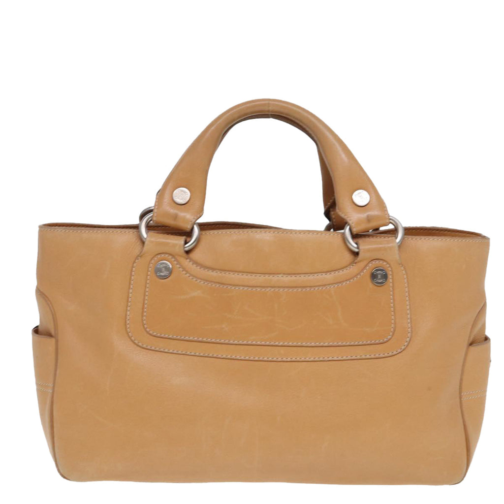 CELINE Hand Bag Leather Beige Auth 80060