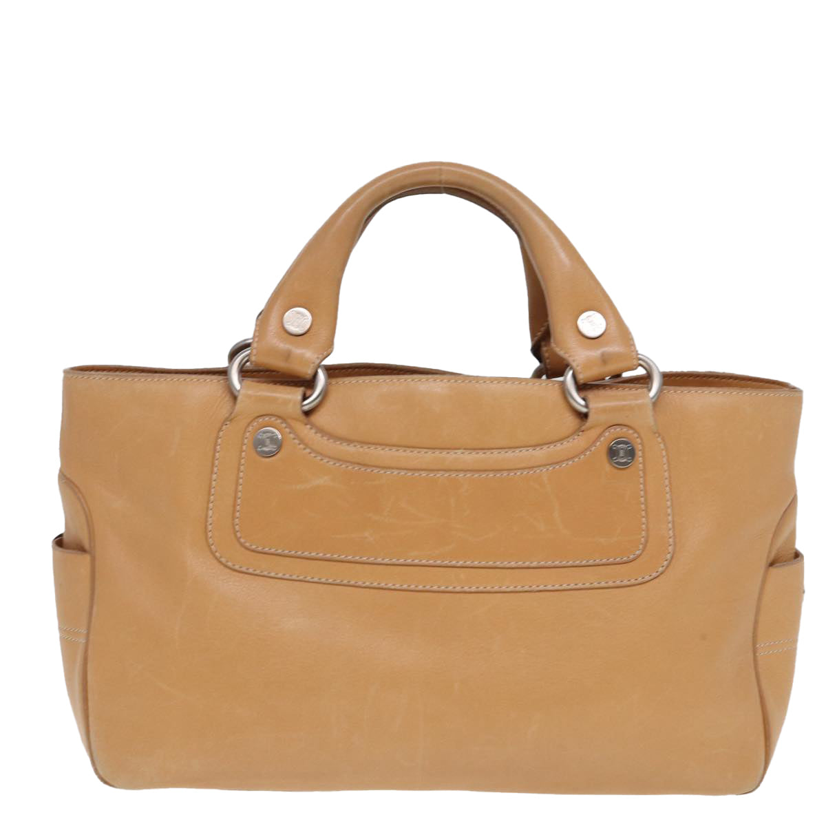 CELINE Hand Bag Leather Beige Auth 80060