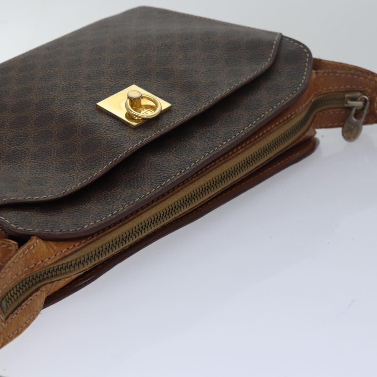 CELINE Macadam Canvas Shoulder Bag Brown  80063