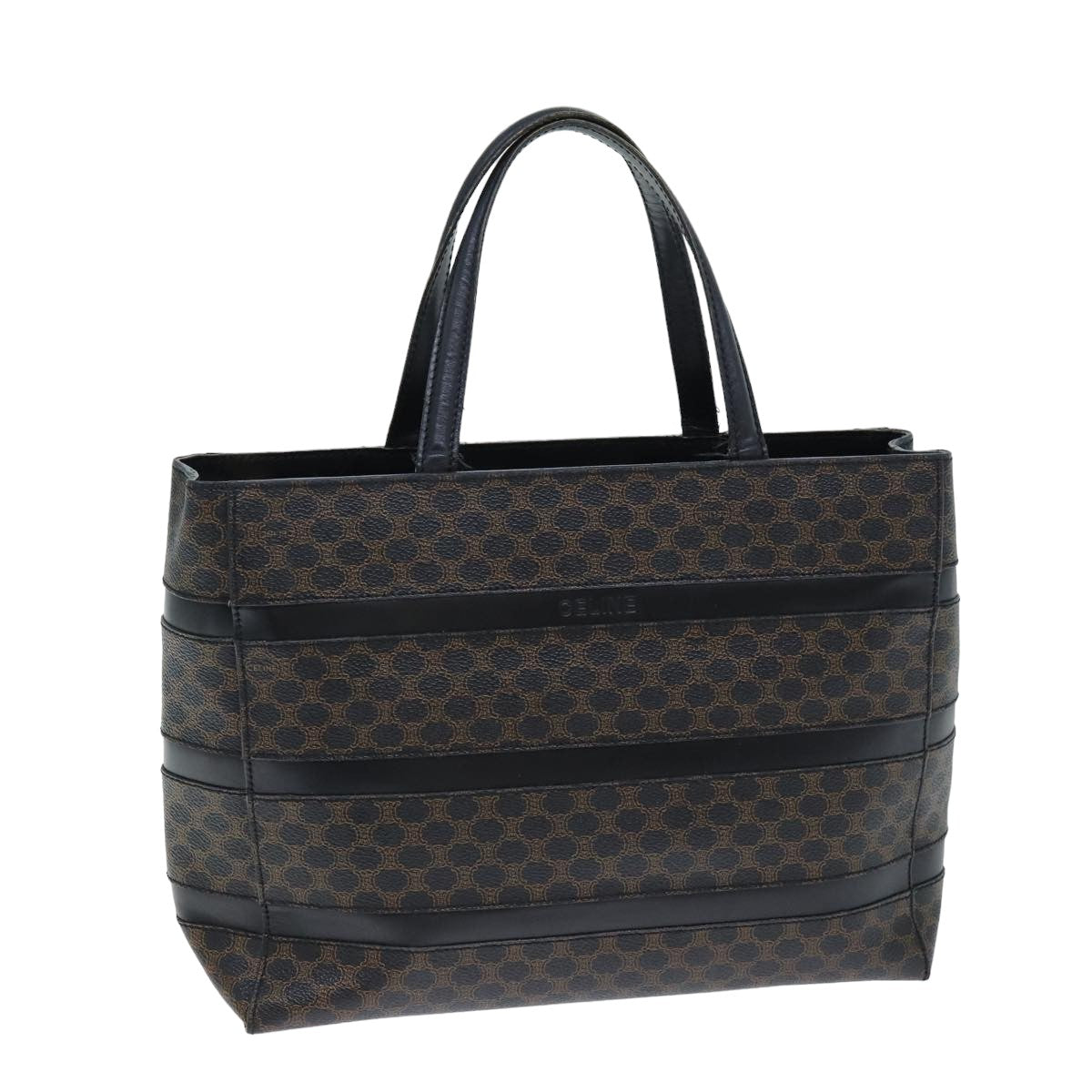 CELINE Macadam Canvas Hand Bag Black Brown  80079