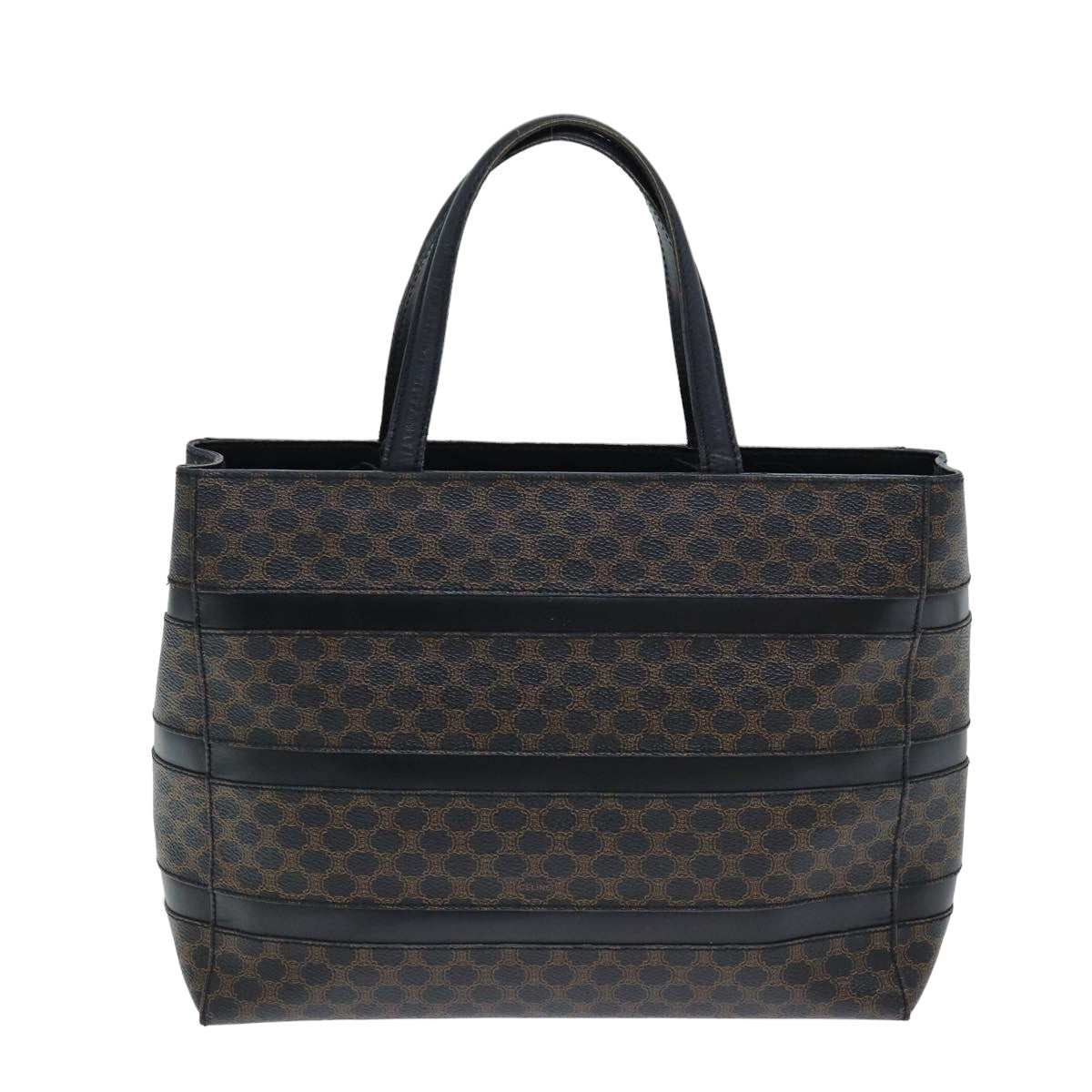 CELINE Macadam Canvas Hand Bag Black Brown  80079