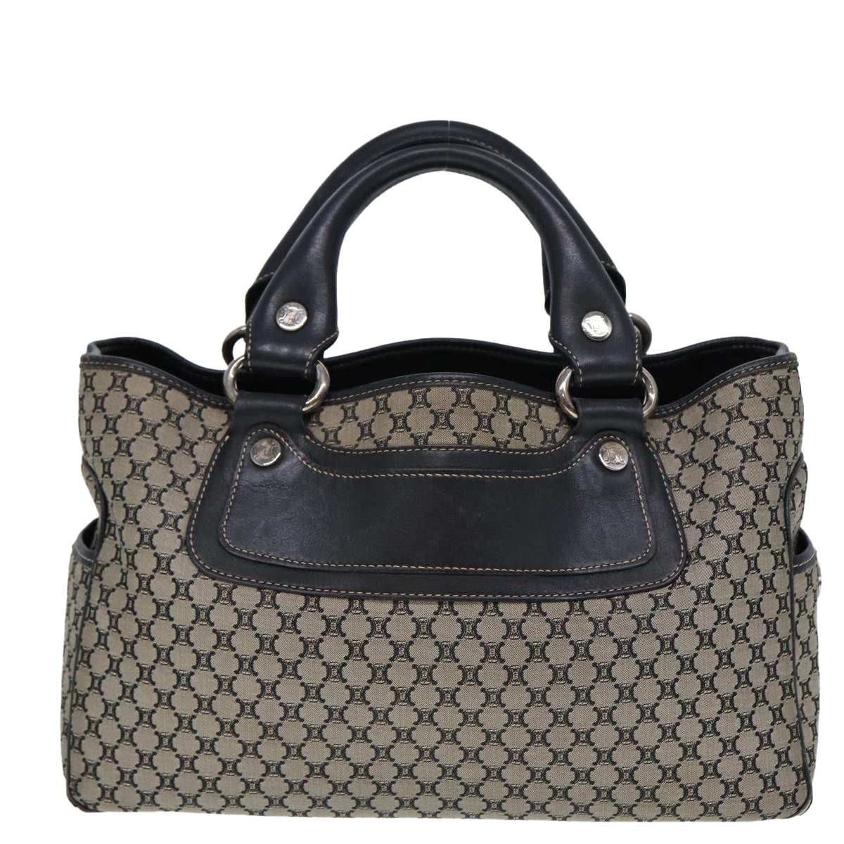 CELINE Macadam Canvas Hand Bag Black Beige  80080