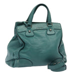CELINE Hand Bag Leather 2way Turquoise Blue  80082