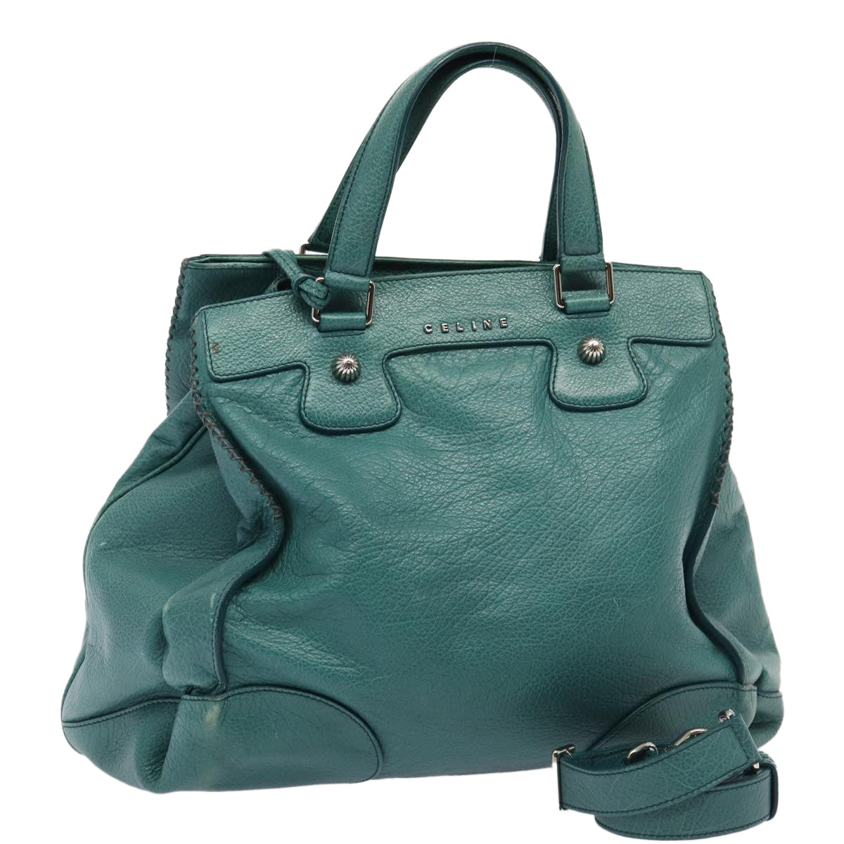 CELINE Hand Bag Leather 2way Turquoise Blue  80082
