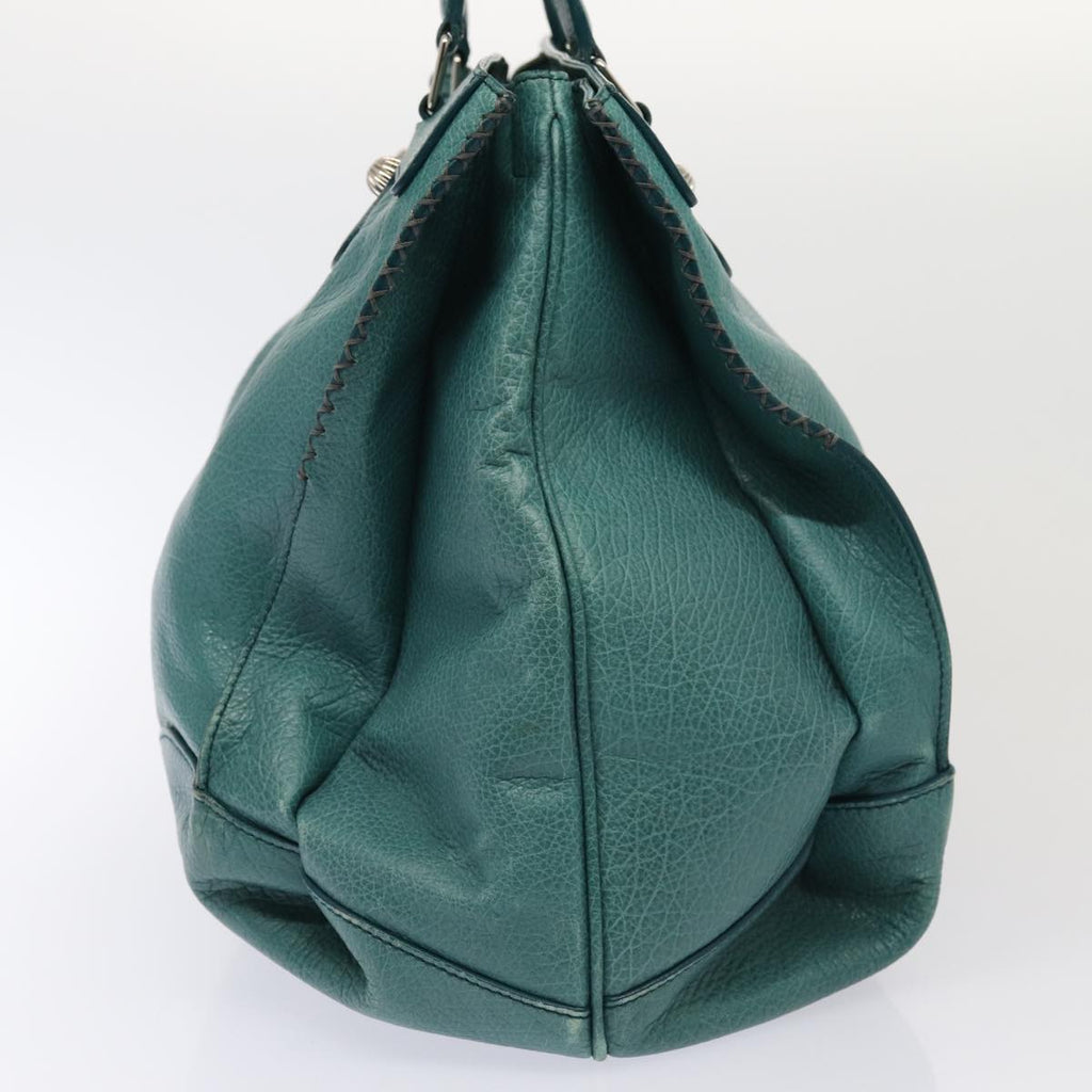 CELINE Hand Bag Leather 2way Turquoise Blue  80082