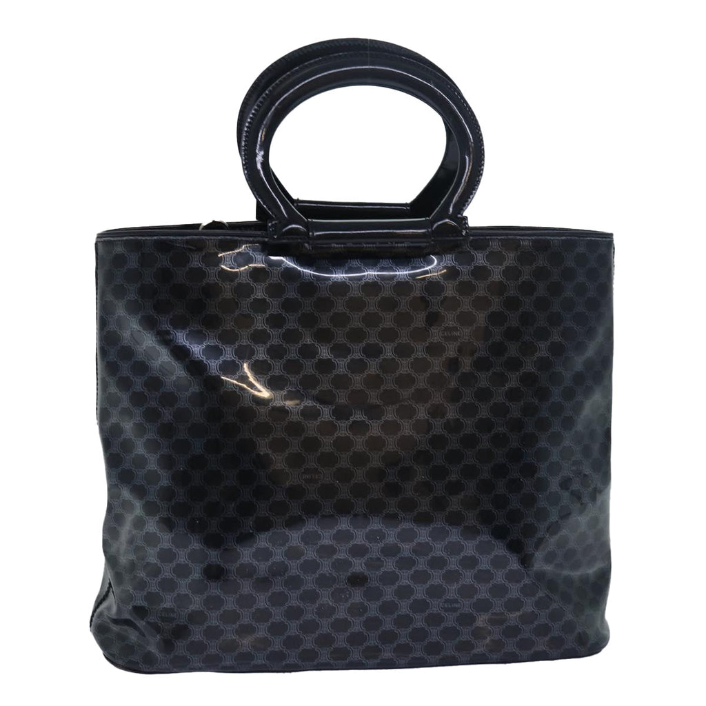 CELINE Macadam Canvas Hand Bag Enamel Black  80085