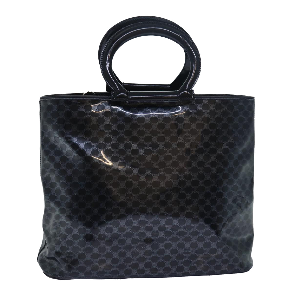 CELINE Macadam Canvas Hand Bag Enamel Black  80085