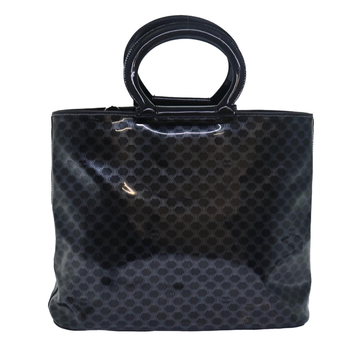 CELINE Macadam Canvas Hand Bag Enamel Black  80085