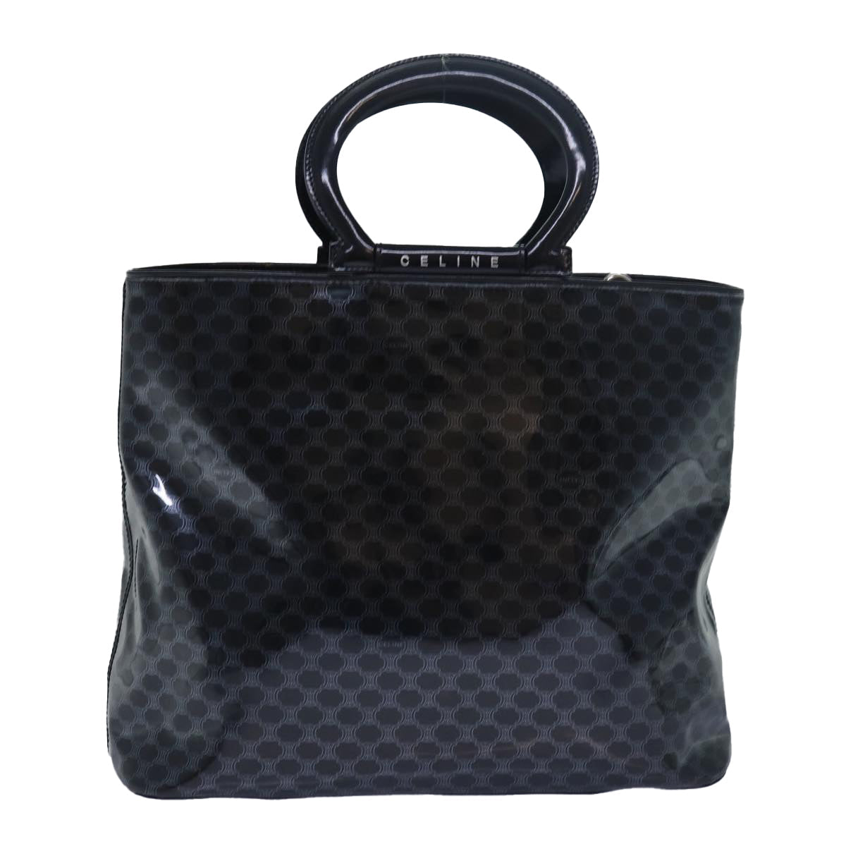 CELINE Macadam Canvas Hand Bag Enamel Black  80085
