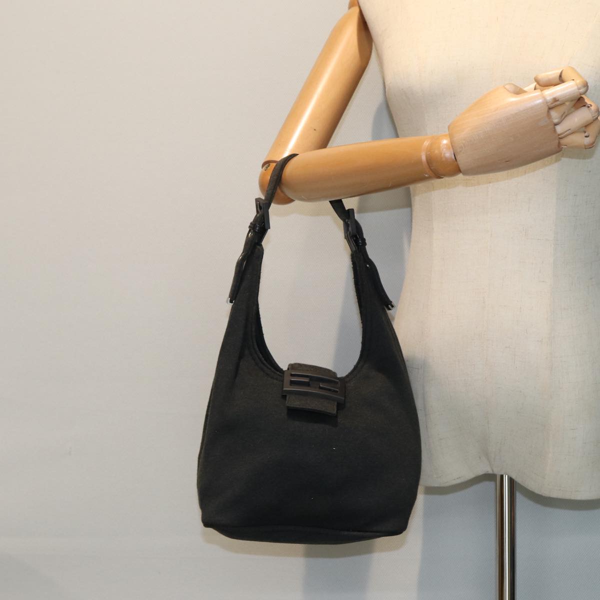 FENDI Mamma Baguette Shoulder Bag Nylon Gray80089