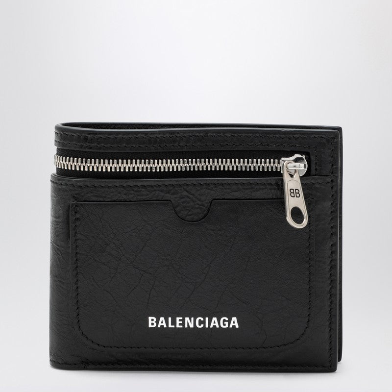 Balenciaga Black Leather Superbusy Bi-Fold Wallet Men