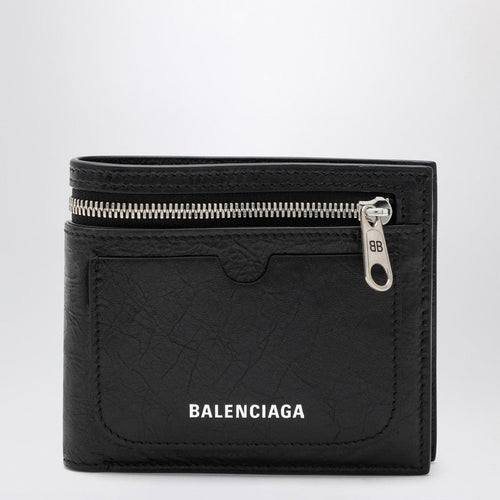 Balenciaga Black Leather Superbusy Bi-Fold Wallet Men