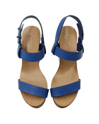 Chloe High Heel Wedge Sandals in Blue Leather