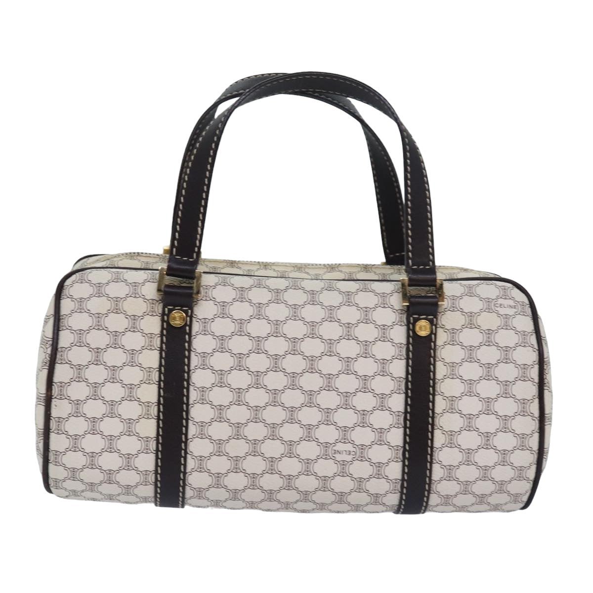 CELINE Macadam Canvas Hand Bag PVC Leather White Auth 80229