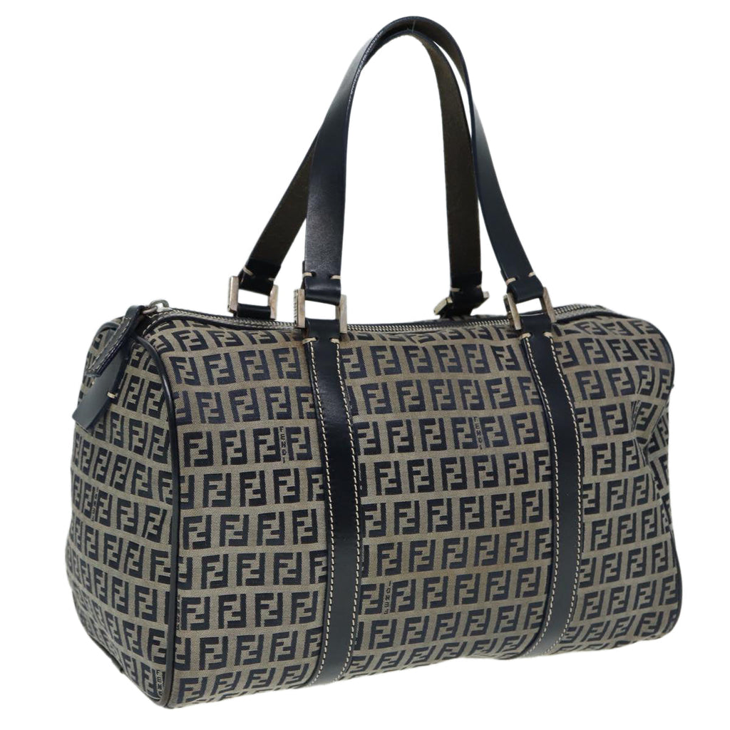 FENDI Zucchino Canvas Boston Bag Navy80243