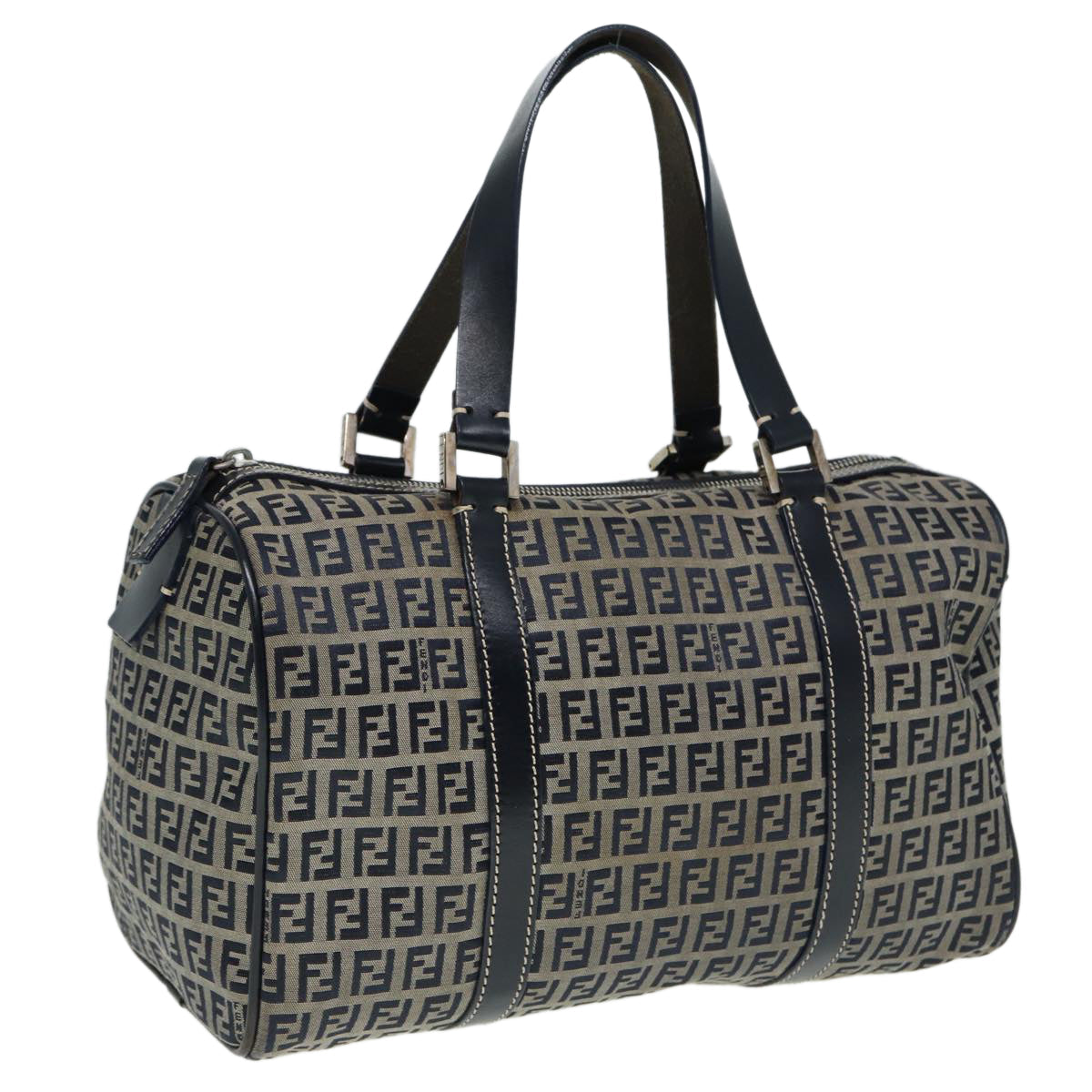 FENDI Zucchino Canvas Boston Bag Navy80243