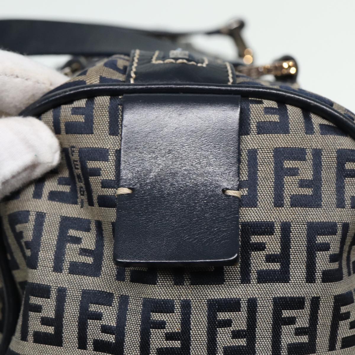 FENDI Zucchino Canvas Boston Bag Navy80243