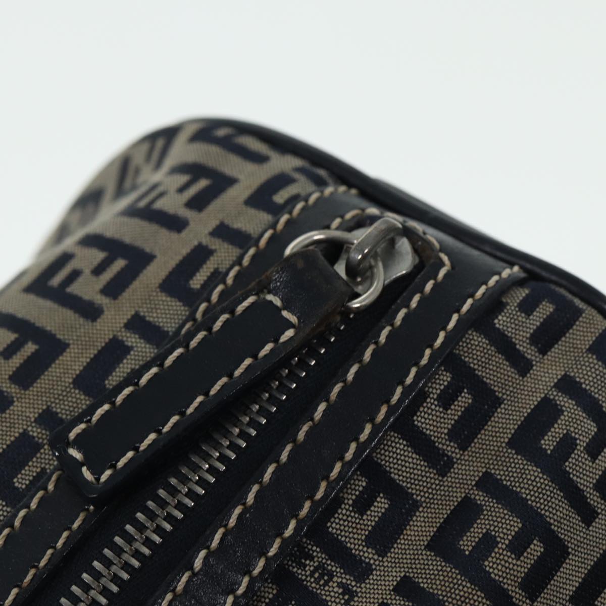 FENDI Zucchino Canvas Boston Bag Navy80243