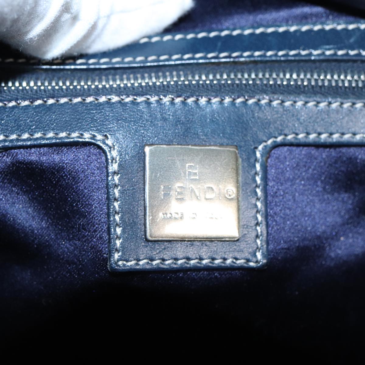 FENDI Zucchino Canvas Boston Bag Navy80243