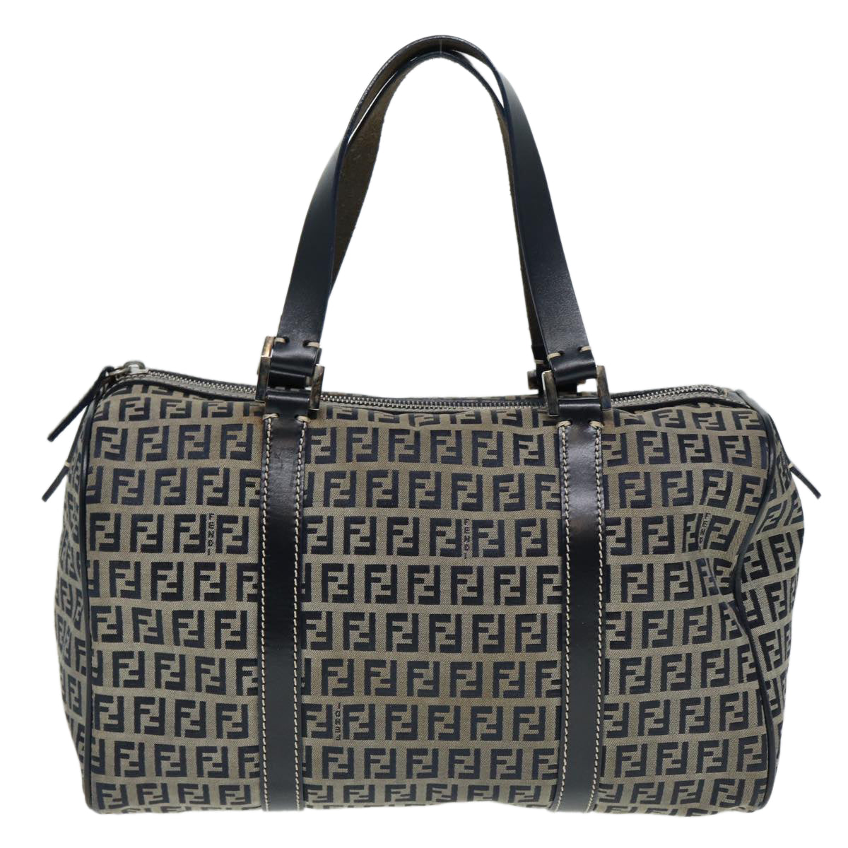 FENDI Zucchino Canvas Boston Bag Navy80243