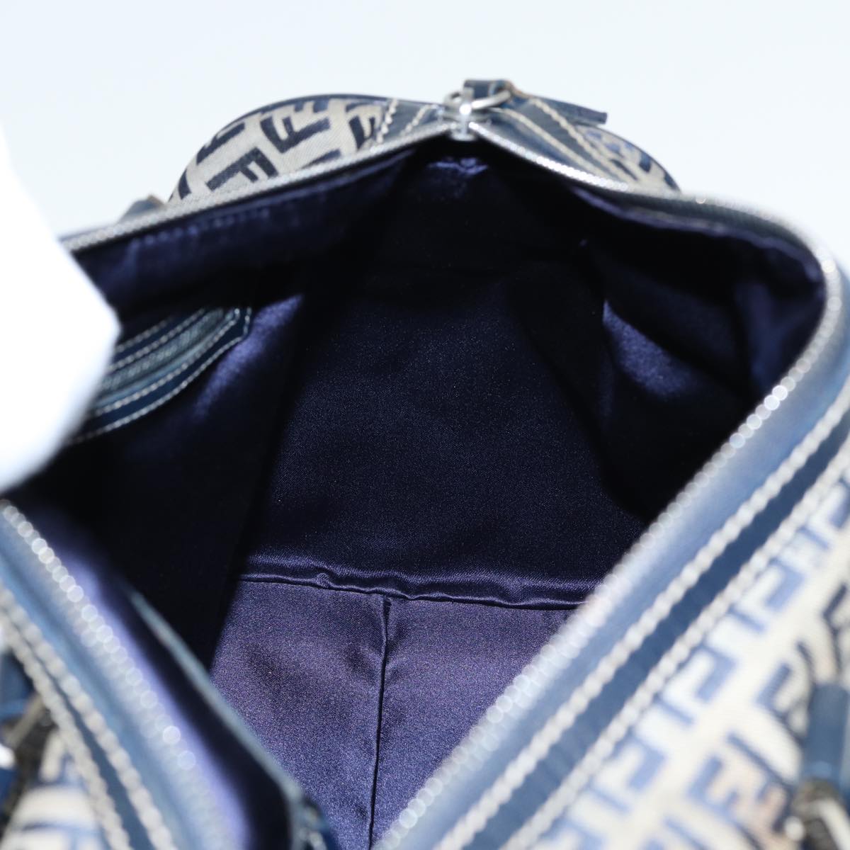 FENDI Zucchino Canvas Boston Bag Navy80243