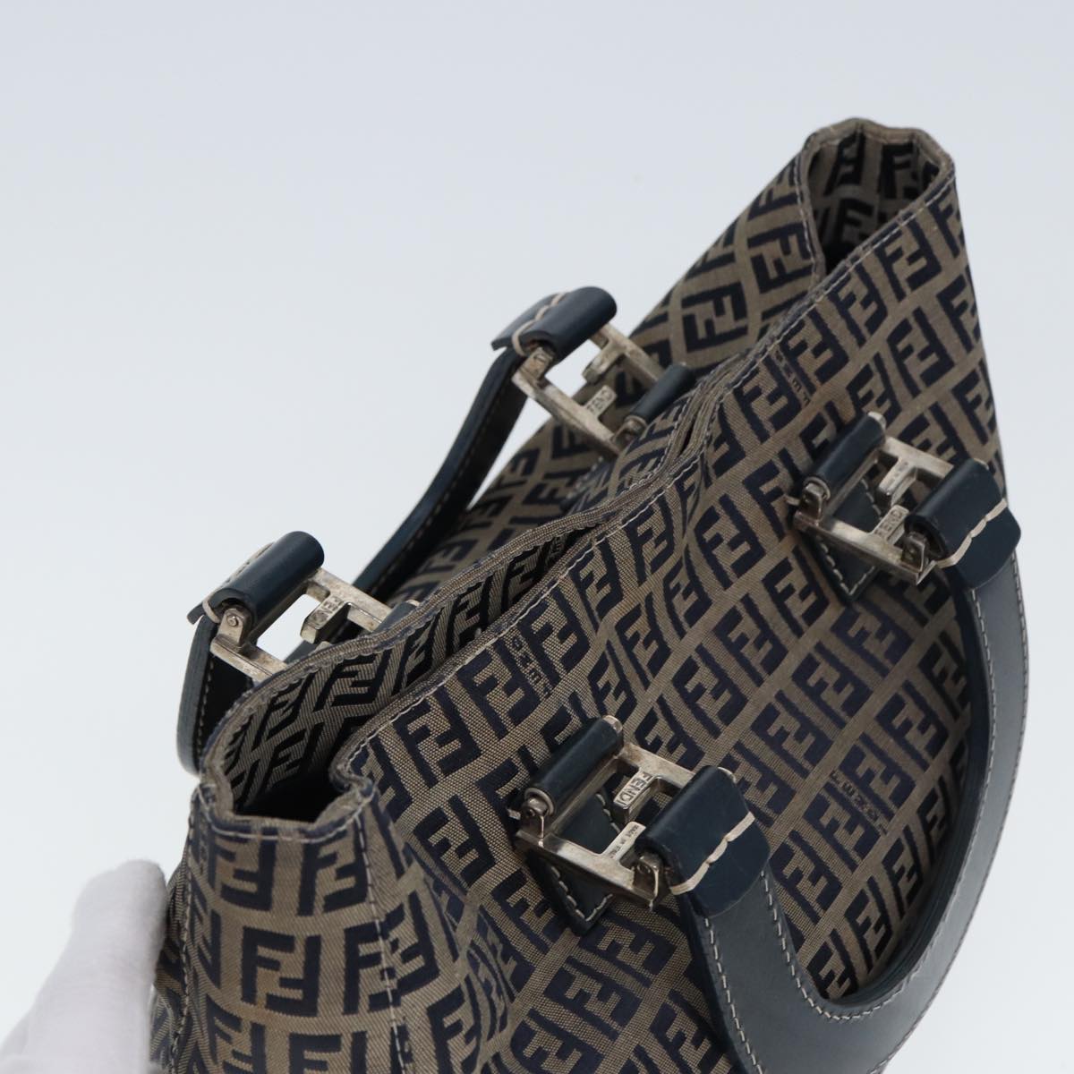 FENDI Zucchino Canvas Hand Bag Navy80244