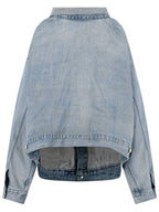 Balenciaga Off-Shoulder Denim Jacket Blue