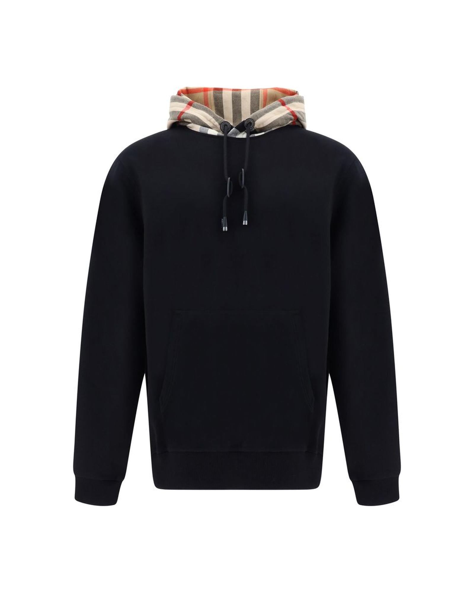 Burberry  Men's CheckPanel Hooded Sweatshirt Black