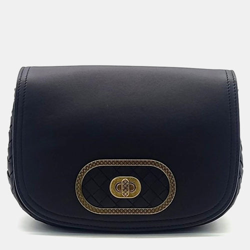 Bottega Veneta Black Leather Intrecciato-Trimmed Luna Crossbody Bag