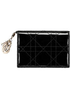 Lady Cannage Patent Calfskin Flap Card Wallet Black Dior