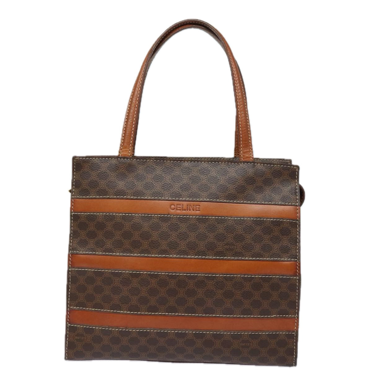CELINE Macadam Canvas Hand Bag PVC Leather Brown Auth 80816