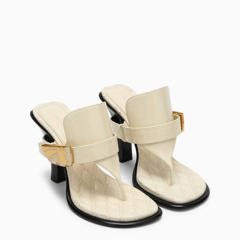 Burberry Light Beige Leather Bay Sandals Women
