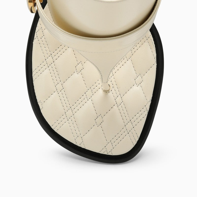 Burberry Light Beige Leather Bay Sandals Women