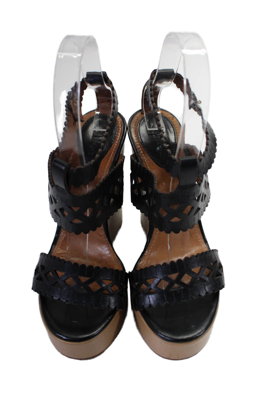 Chloe Womens Black Brown Strappy Ankle Strap Platform Wedge Heels Shoes