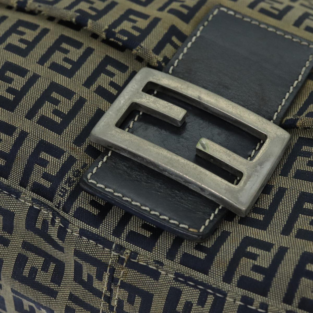FENDI Zucchino Canvas Mamma Baguette Shoulder Bag Navy80863