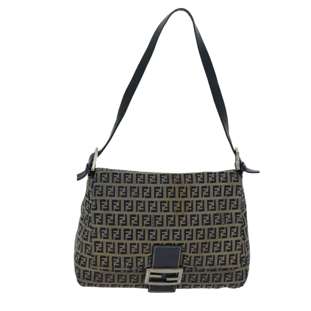 FENDI Zucchino Canvas Mamma Baguette Shoulder Bag Navy80863