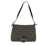 FENDI Zucchino Canvas Mamma Baguette Shoulder Bag Navy80863