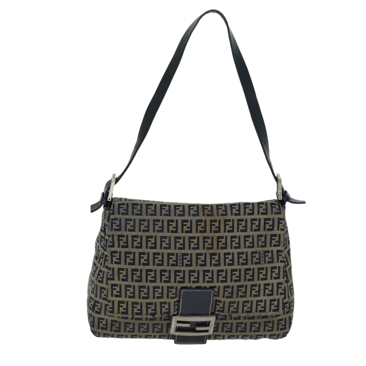FENDI Zucchino Canvas Mamma Baguette Shoulder Bag Navy80863