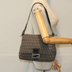 FENDI Zucchino Canvas Mamma Baguette Shoulder Bag Navy80863