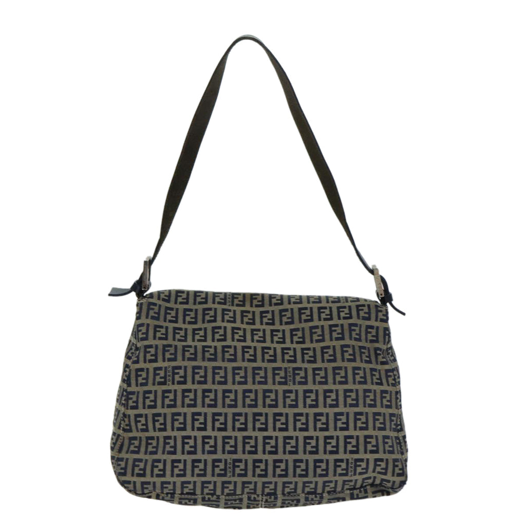 FENDI Zucchino Canvas Mamma Baguette Shoulder Bag Navy80863